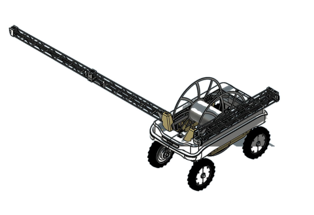 Render de pulverizador agrícola a escala para tesis sin fondo